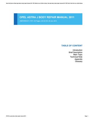 download Opel Astra J Body workshop manual