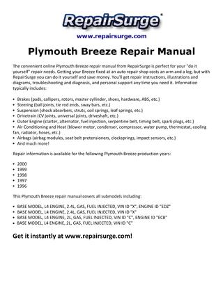 download PLYMOUTH BREEZEModels workshop manual