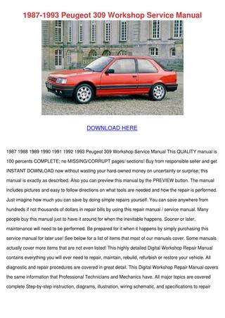 download PEUGEOT 205 GL GE VAN SR GT 1.6 GTI 1.9 GTI 83 95 workshop manual