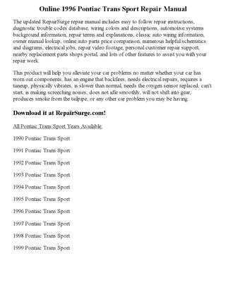 download Pontiac Trans Sport workshop manual