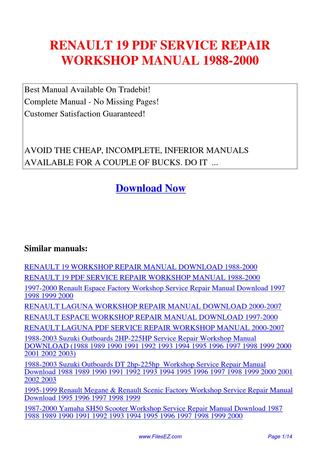 download RENAULT ESCAPE 97 00 workshop manual