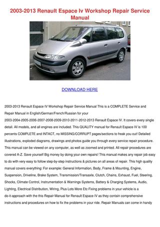 download RENAULT ESCAPE 97 00 workshop manual