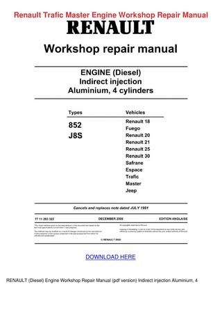 download RENAULT TRAFIC MASTER 852 J8S Engine workshop manual