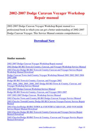 download RG Town Country Caravan Voyage Repar workshop manual