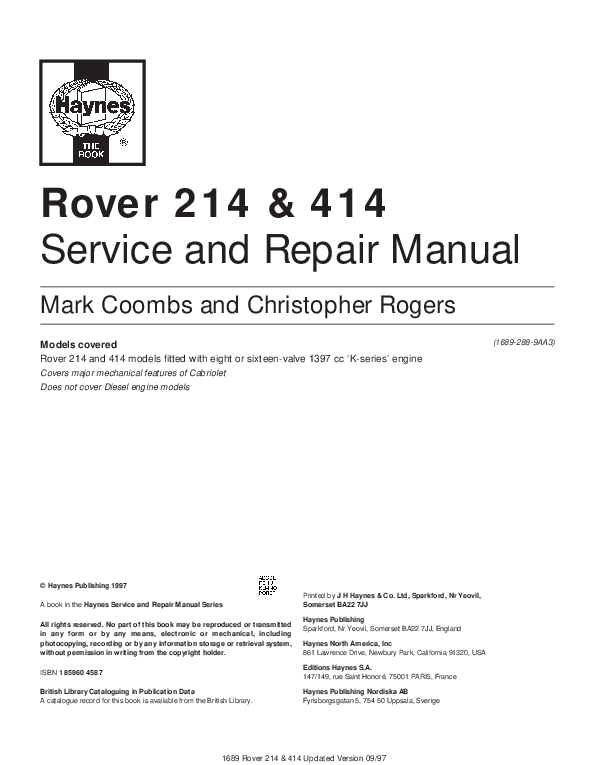 download ROVER 414 workshop manual