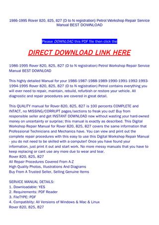 download ROVER 820 825 827 workshop manual