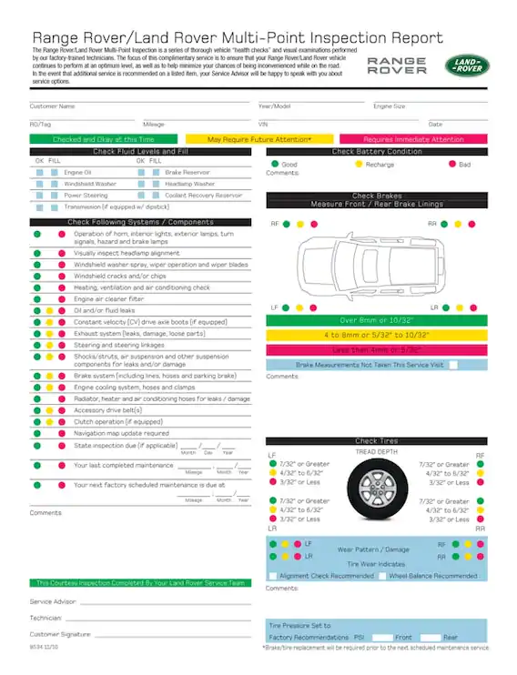 download Range Rover CHECK SHEET MY ON workshop manual