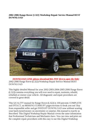 download Range Rover L322 workshop manual