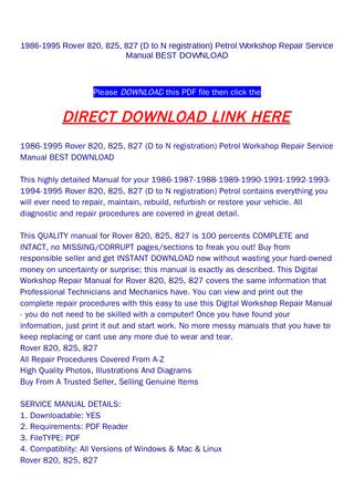download Rover 820 825 827 D to N registration workshop manual