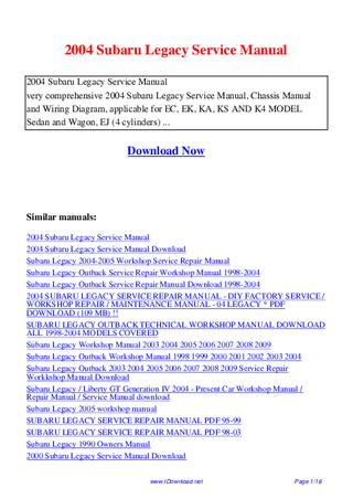 download Subaru Legacy 96 workshop manual