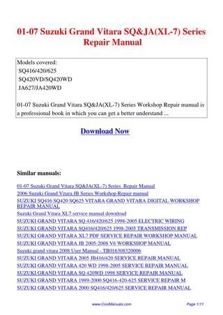 download SUZUKI GRand VITARA SQ416 420 625 workshop manual