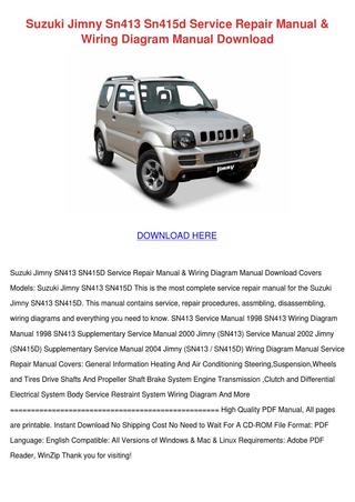 download SUZUKI JIMNY SN413 SN415D workshop manual