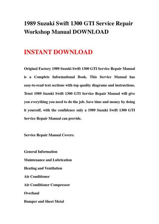 download SUZUKI SWIFT 1300GTI workshop manual