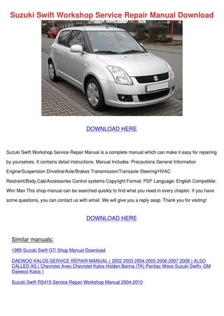 download SUZUKI SWIFT RS415 04 10 workshop manual