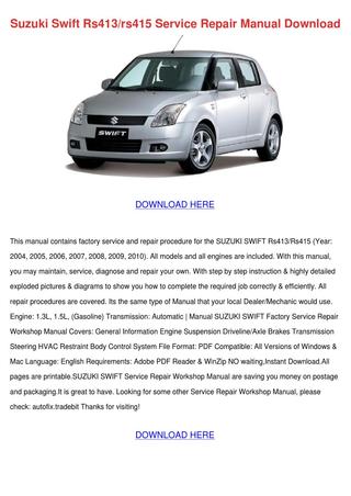 download SUZUKI SWIFT RS415 workshop manual