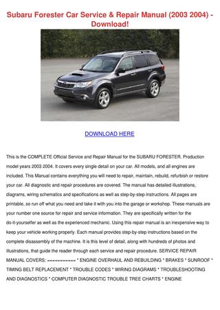 download Subaru Impreza Supplement workshop manual