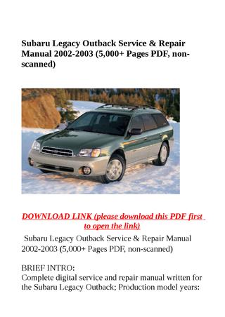 download Subaru Legacy Outback 5 000  Printable workshop manual