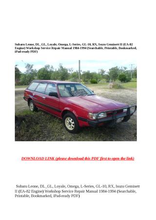 download Subaru Leone DL GL Loyale Omega L Series GL 1 workshop manual