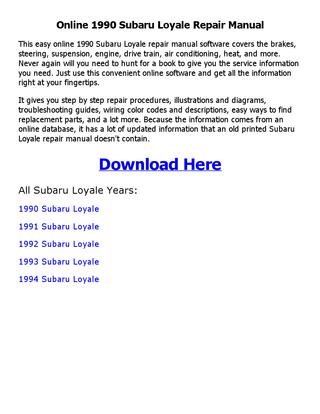 download Subaru Loyale workshop manual