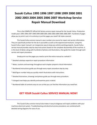 download Suzuki Cultus workshop manual