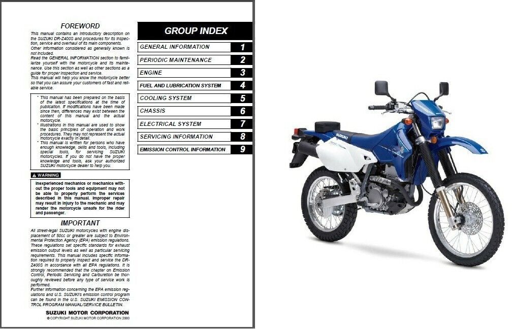 download Suzuki DR Z400S Motorcycle able workshop manual