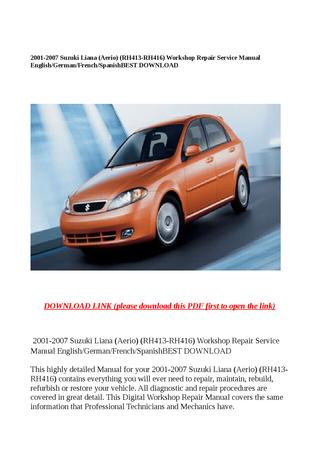 download Suzuki Liana Aerio RH413 RH416 workshop manual