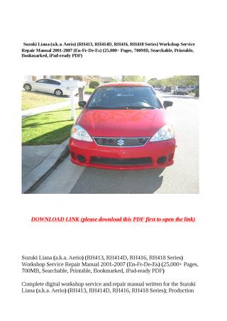 download Suzuki Liana Aerio RH413 RH416 workshop manual