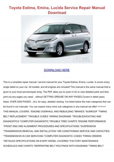 download TOYOTA EMINA LUCIDA ESTIMA workshop manual