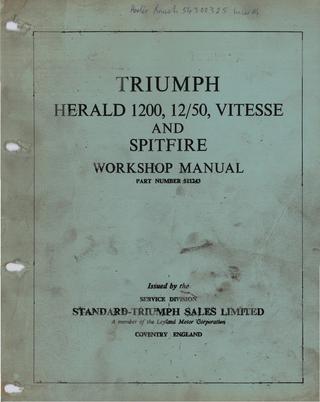 download TRIUMPH HERALD 1200 12 50 VITESSE SPITFIRE workshop manual