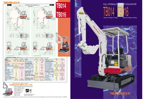 download Takeuchi TB014 TB016 Compact Excavator Operation 1 able workshop manual