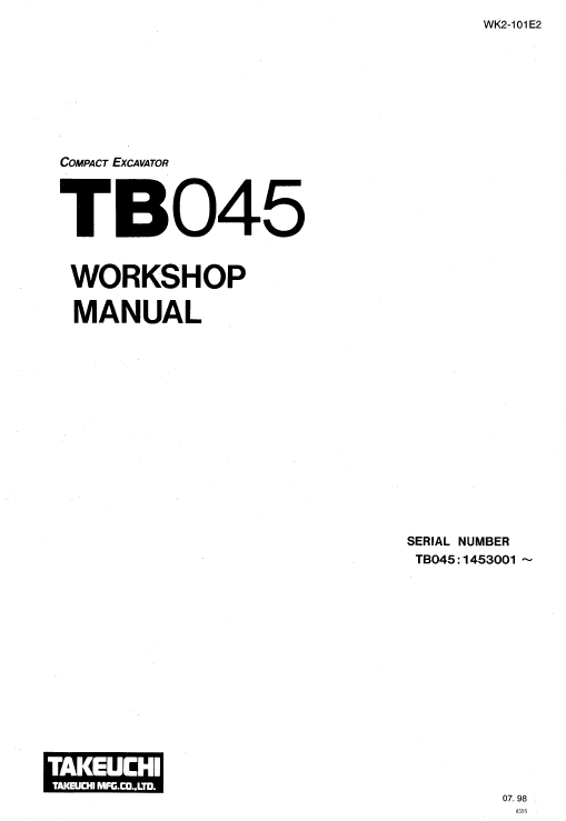download Takeuchi TB025 TB030 TB035 Compact Excavator able workshop manual