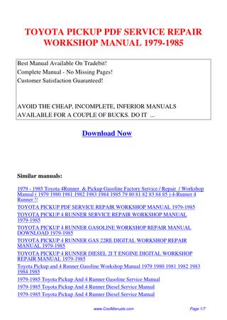 download Toyota Pickup 4 Runner Gasoline workshop manual