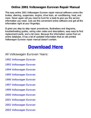 download Volkswagen Eurovan workshop manual