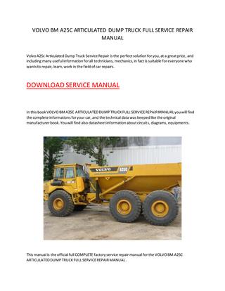 download Volvo A25C Articulated Dump Truck able workshop manual