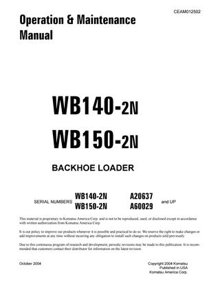 download WB140 2 WB150 2 BACKHOE Loader Operation able workshop manual