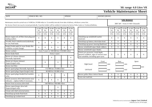download XK range 4.0 Litre V8 Vehicle Sheet workshop manual
