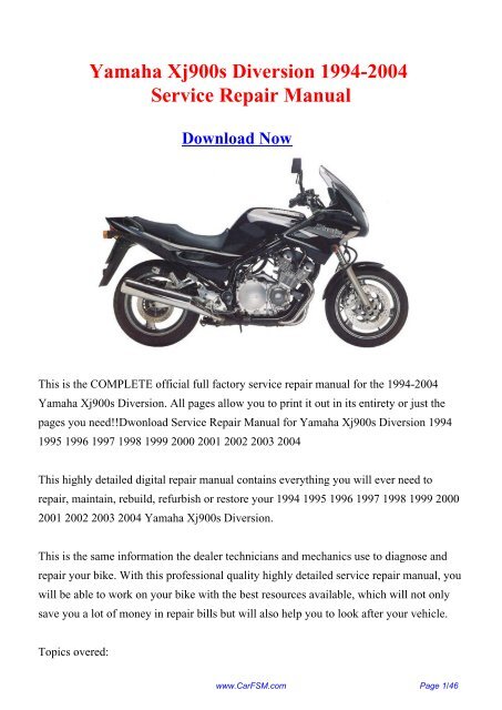 download YAMAHA MOTORCYCLES XJ900S G able workshop manual