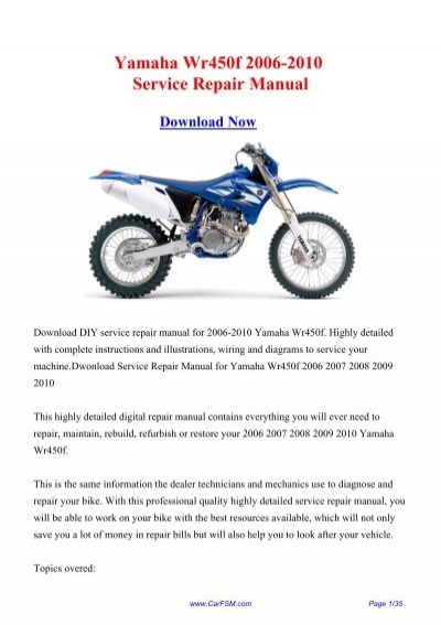 download YAMAHA WR450F Motorcycle able workshop manual